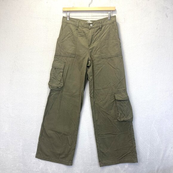 Pacsun Wide Leg Cargo Pants Womens Small Green E-Waist Utility Pockets Cotton - Picture 1 of 16